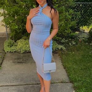 ASOS Design Dress-Baby Blue Rib Knot Detail corset midi dress